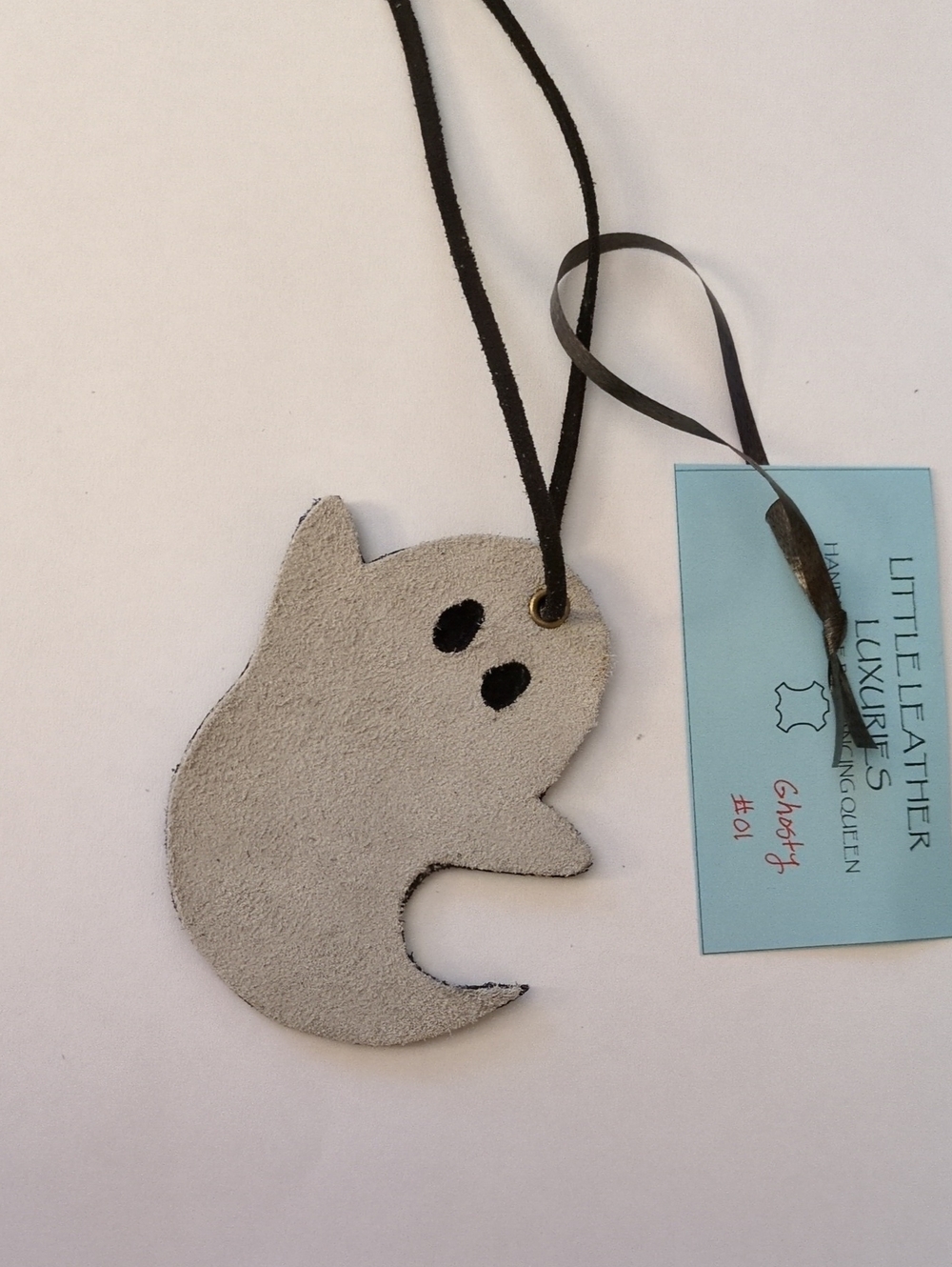 Artisan Handmade Genuine Suede Leather Ghost Bag Charm Stone Suede Black Leather - Picture 2 of 8